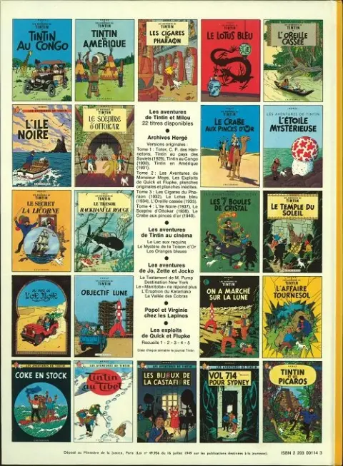 Verso de l'album Tintin Tome 15 Tintin au pays de l'or noir