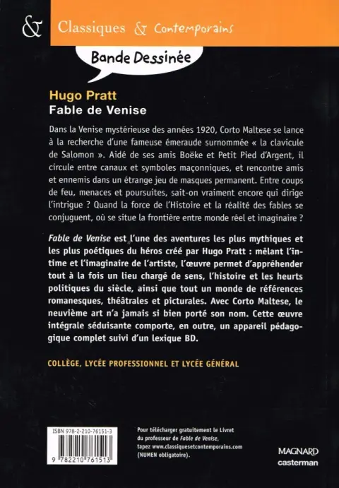 Verso de l'album Corto Tome 25 Fable de Venise