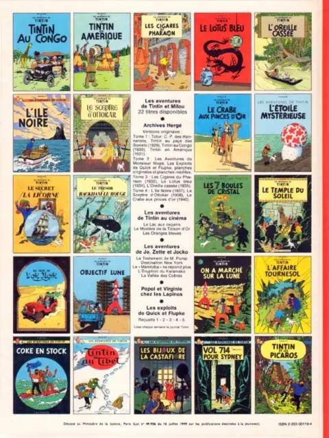 Verso de l'album Tintin Tome 20 Tintin au Tibet