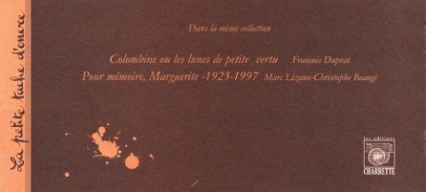 Verso de l'album Pour mémoire Pour mémoire - Marguerite 1923-1997