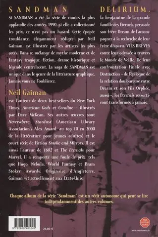Verso de l'album Sandman Tome 7 Vies brèves