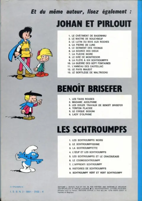 Verso de l'album Johan et Pirlouit Tome 8 Le sire de Montrésor