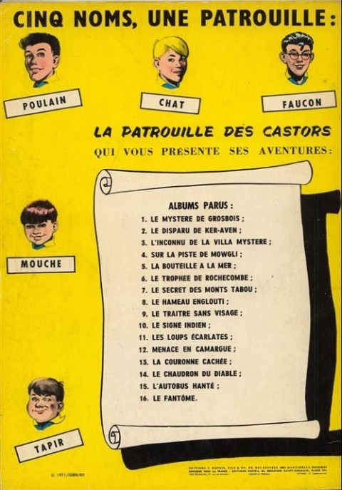 Verso de l'album La Patrouille des Castors Tome 9 Le Traître sans visage