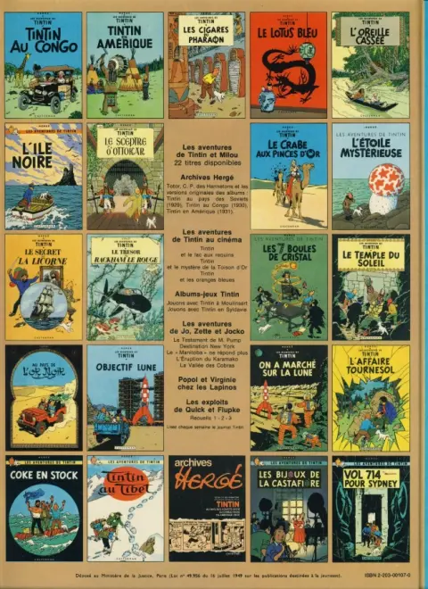 Verso de l'album Tintin Tome 8 Le sceptre d'Ottokar