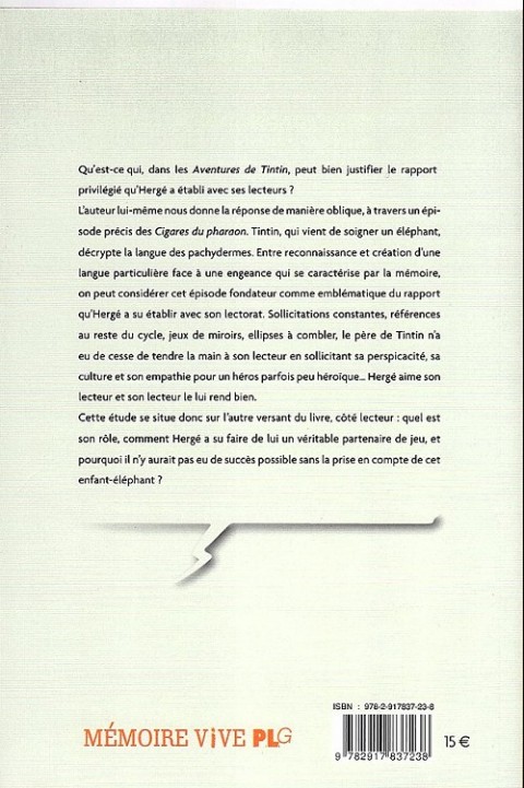 Verso de l'album Hergé, la part du lecteur