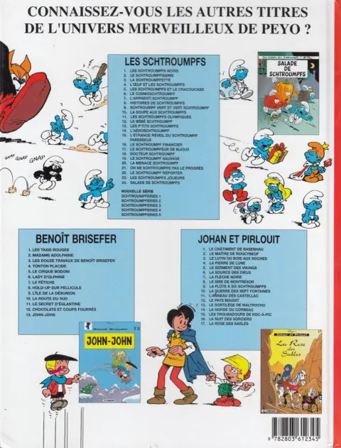 Verso de l'album Les Schtroumpfs Tome 15 L'étrange réveil du Schtroumpf paresseux