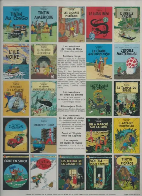 Verso de l'album Tintin Tome 20 Tintin au Tibet