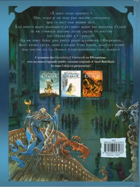 Verso de l'album Les Chevaliers d'Émeraude Casterman - Michel Lafon Tome 2 L'Épreuve du Magicien