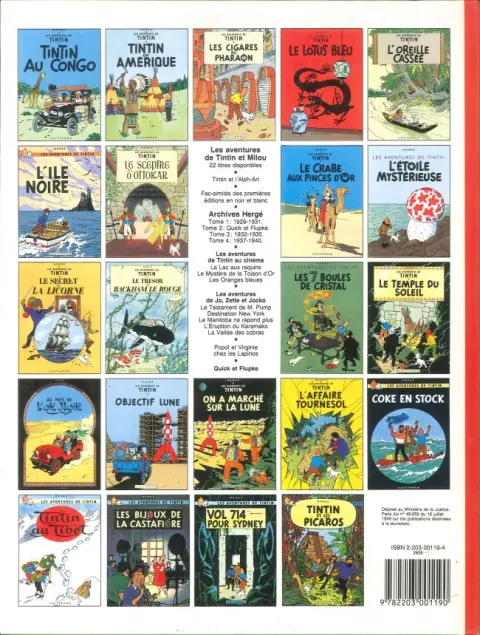 Verso de l'album Tintin Tome 20 Tintin au Tibet