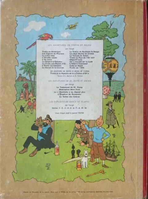 Verso de l'album Tintin Tome 3 Tintin en Amérique