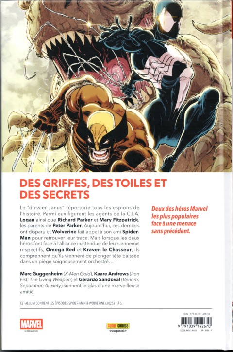 Verso de l'album Spider-Man & Wolverine 1 Le dossier Janus