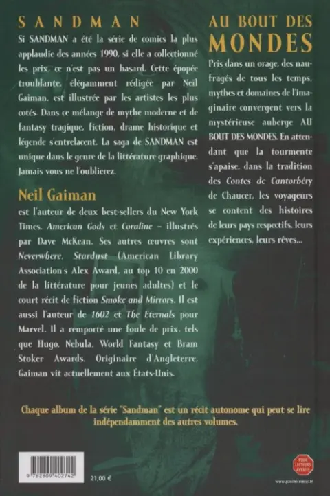 Verso de l'album Sandman Tome 8 Au bout des mondes