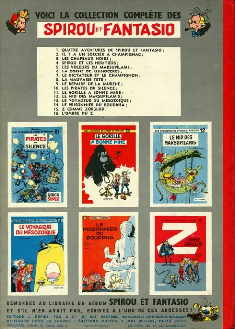 Verso de l'album Spirou et Fantasio Tome 4 Spirou et les héritiers