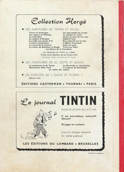 Verso de l'album Tintin Tome 60