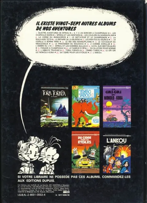 Verso de l'album Spirou et Fantasio Tome 27 L'Ankou