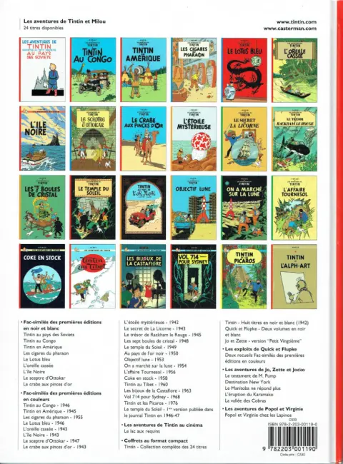 Verso de l'album Tintin Tome 20 Tintin au Tibet