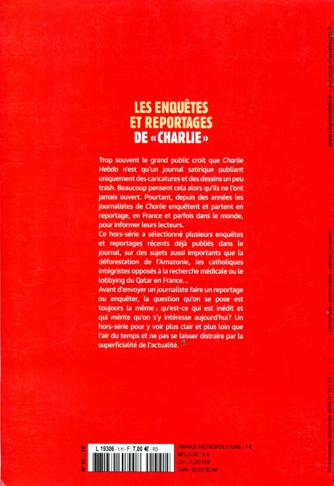 Verso de l'album Les enquêtes et reportages de Charlie