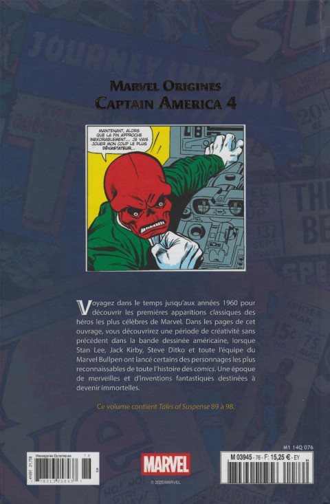 Verso de l'album Marvel Origines N° 76 Captain America 4 (1967)