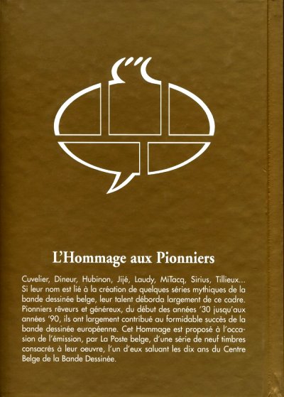 Verso de l'album Hommage - 9 timbres pour le 9e art 10e anniversaire du Centre Belge de la Bande Dessinée
