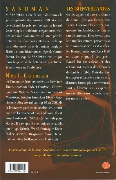 Verso de l'album Sandman Tome 9 Les bienveillantes