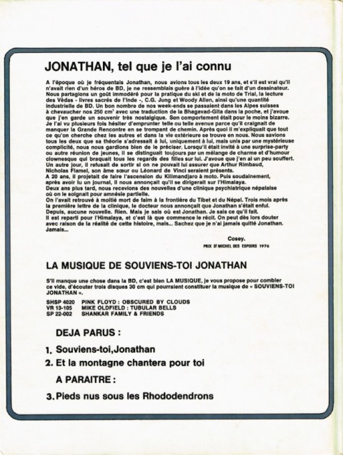Verso de l'album Jonathan Tome 1 Souviens-toi, Jonathan...