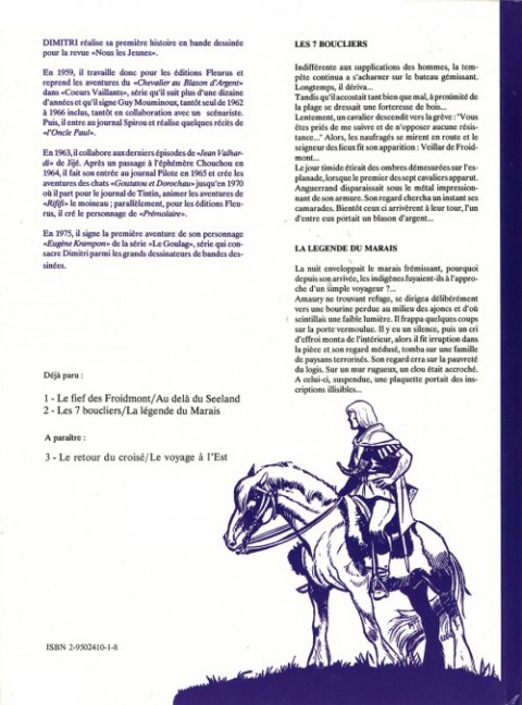 Verso de l'album Blason d'Argent Les 7 boucliers - La légende du marais