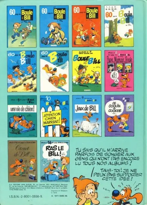 Verso de l'album Boule & Bill Tome 14 Ras le Bill !