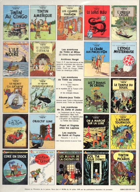 Verso de l'album Tintin Tome 20 Tintin au Tibet