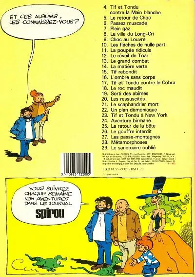 Verso de l'album Tif et Tondu Tome 24 Aventure birmane