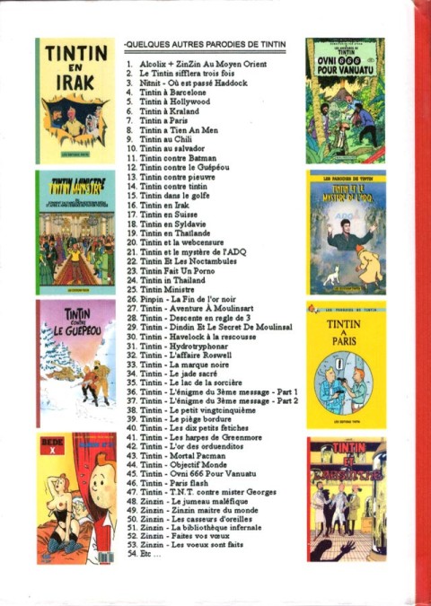 Verso de l'album Tintin : L'Énigme du 3e Message L'Énigme du 3e Message - 2ème partie