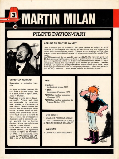 Verso de l'album Martin Milan 2ème Série Tome 3 Adeline du bout de la nuit