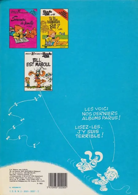 Verso de l'album Boule & Bill Tome 8 Papa, Maman, Boule... ...et Moi ! et Nous !