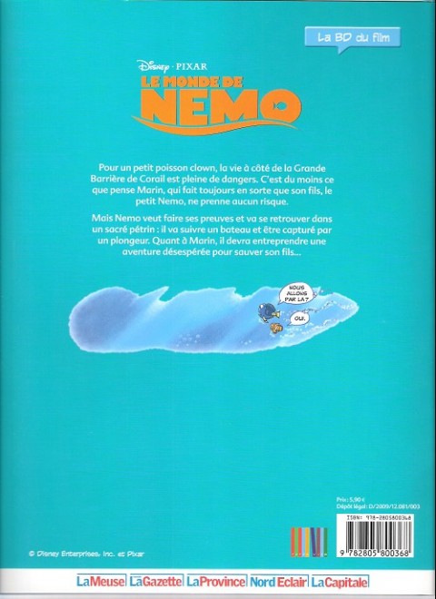 Verso de l'album Disney (La BD du film) Tome 10 Le monde de Nemo