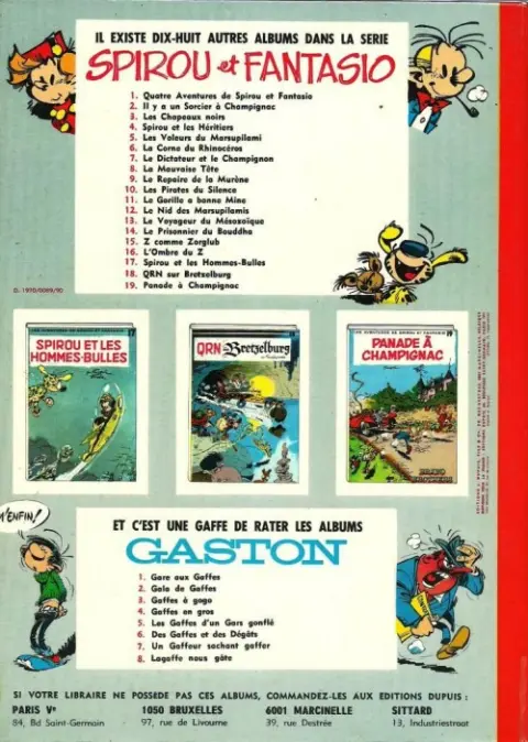 Verso de l'album Spirou et Fantasio Tome 4 Spirou et les héritiers