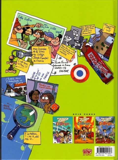 Verso de l'album Zap collège Tome 3 Kalibar Blues
