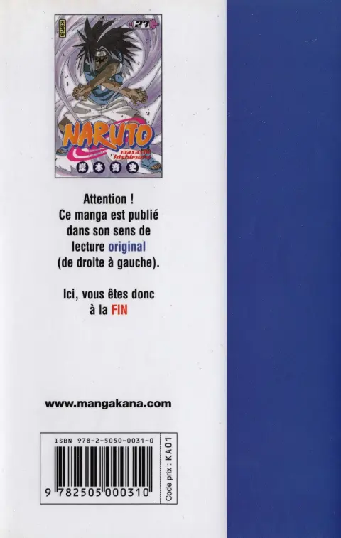 Verso de l'album Naruto 27 Le jour du départ !!