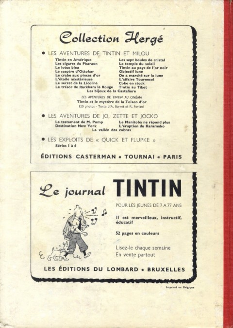Verso de l'album Tintin Tome 62