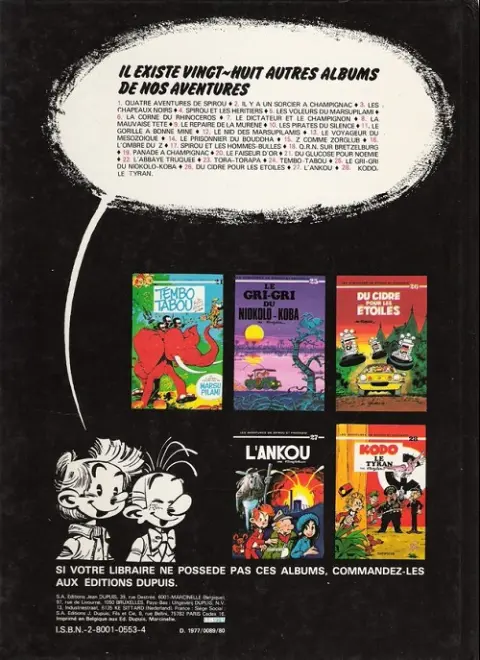 Verso de l'album Spirou et Fantasio Tome 27 L'Ankou
