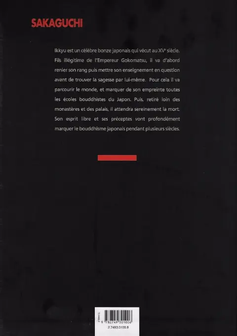 Verso de l'album Ikkyu Vents d'Ouest Tome 1