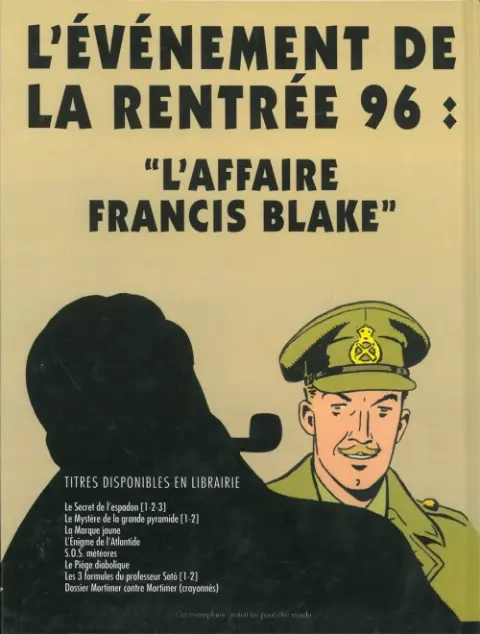 Verso de l'album Blake et Mortimer Tome 1 Le Secret de l'Espadon