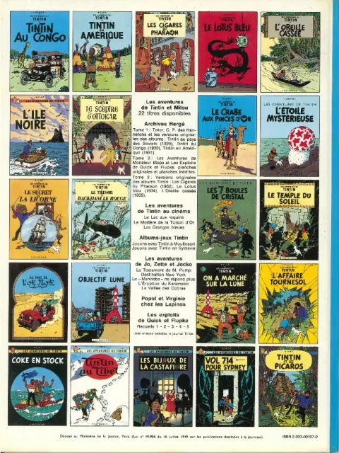 Verso de l'album Tintin Tome 8 Le sceptre d'Ottokar