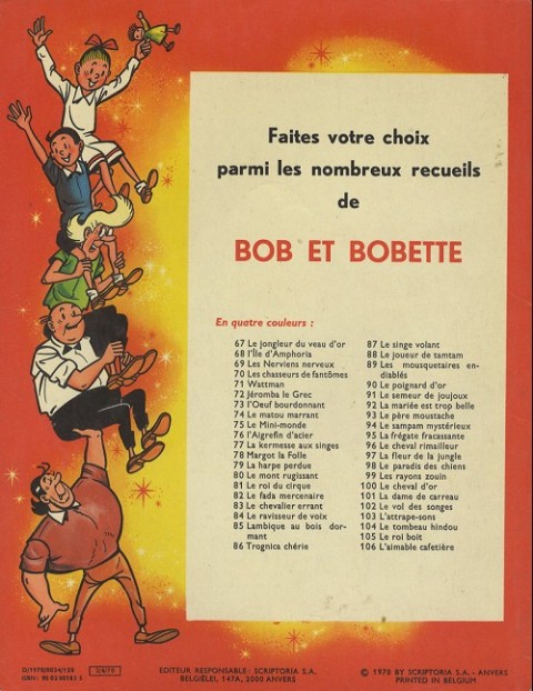 Verso de l'album Bob et Bobette Tome 105 Le roi boit