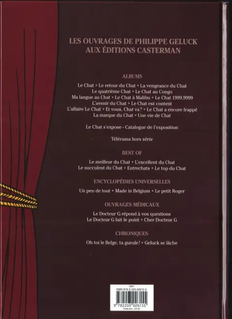 Verso de l'album Le Chat Tome 16 Le Chat, Acte XVI