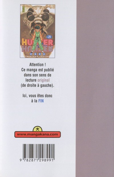 Verso de l'album Hunter X Hunter N° 21