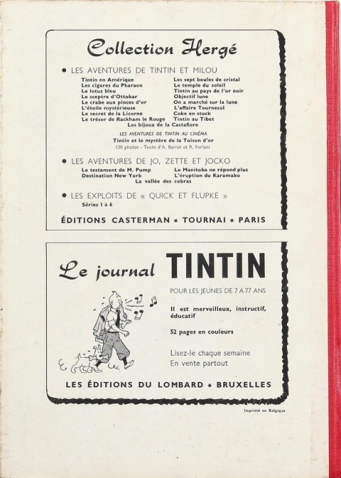Verso de l'album Tintin Tome 63