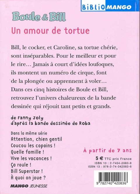 Verso de l'album Boule et Bill Biblio Mango Tome 223 Un amour de tortue