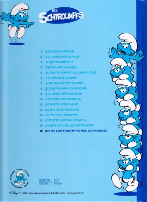 Verso de l'album Les Schtroumpfs Tome 16 On ne schtroumpfe pas le progrès