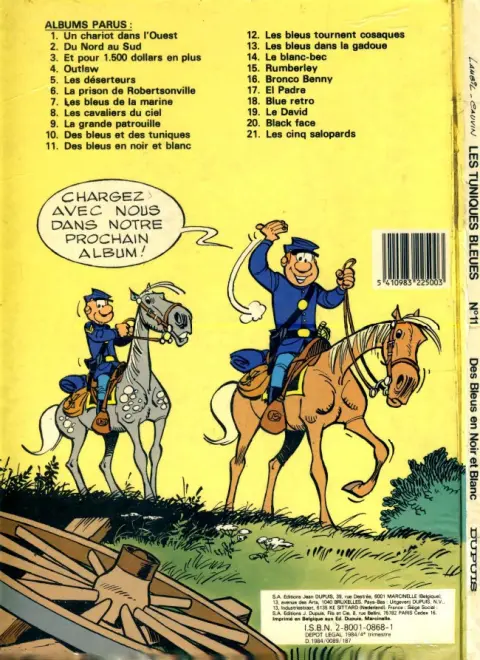 Verso de l'album Les Tuniques Bleues Tome 11 Des bleus en noir et blanc