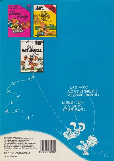 Verso de l'album Boule & Bill Tome 14 Ras le Bill !