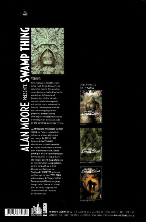 Verso de l'album Swamp Thing Volume I